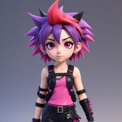 3d female anime character with purple-pink hair