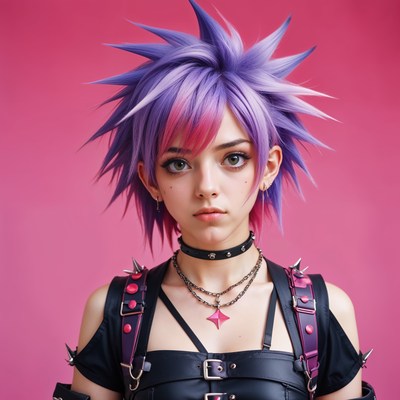 A woman with purple and pink hair poses for a photo