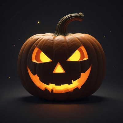 A lit jack-o'-lantern smiles in the dark