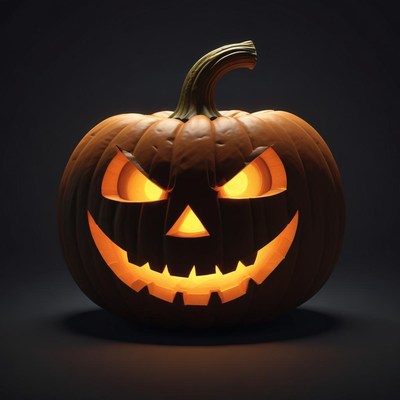A glowing jack-o'-lantern with an evil grin