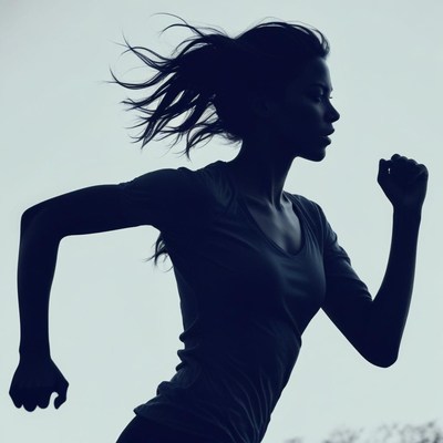 A woman runs outside on a sunny day