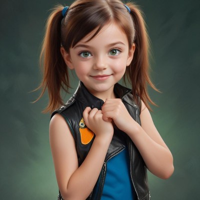 Girl with pigtails in leather vest