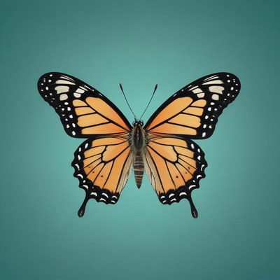 Monarch butterfly with open wings on teal