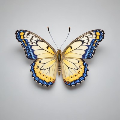 A yellow butterfly rests on a gray background