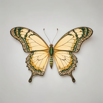A yellow butterfly rests on a white background