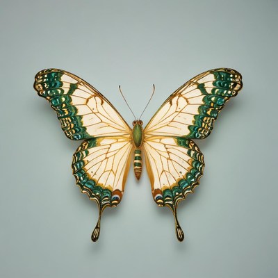 A yellow and green butterfly with its wings spread wide