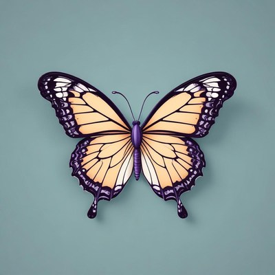 Yellow butterfly with black markings on blue