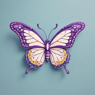 Purple butterfly with yellow spots on blue