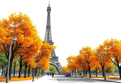 Eiffel tower rises amid golden trees in paris
