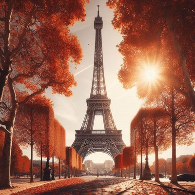 The eiffel tower stands tall in the autumn sunlight