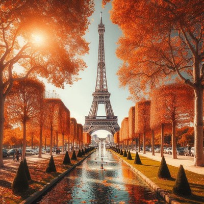 Eiffel tower rises amid autumn leaves