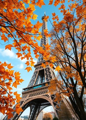 Eiffel tower rises amid autumn leaves in paris