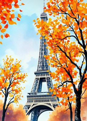 The eiffel tower is shown in the center of the image