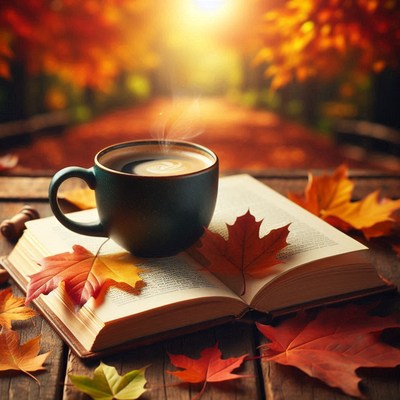 A cup of coffee and a book on a fall afternoon