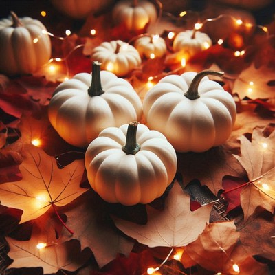 White Pumpkins with Fairy Lights