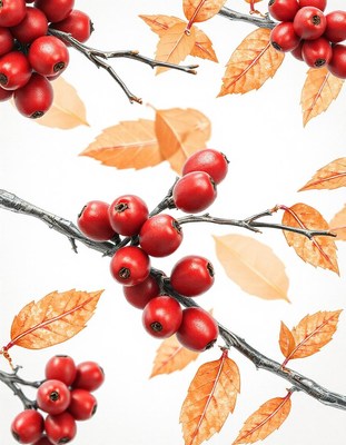 Red berries and fall leaves on a branch