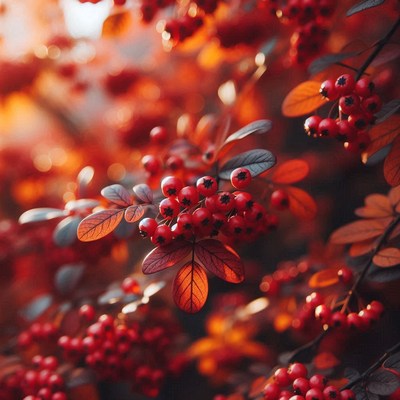 Red berries on a branch in the fall