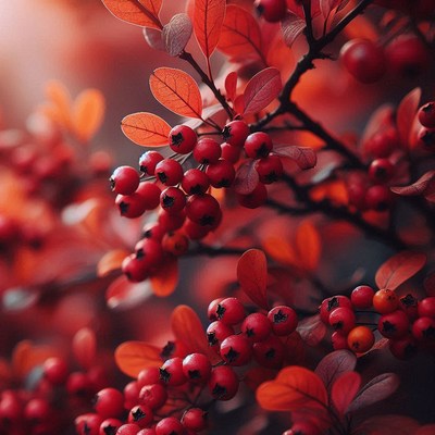 Red berries on a branch in autumn