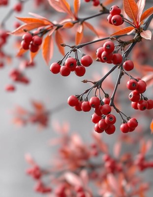 Red berries hang from a branch in the fall