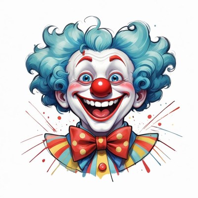 A happy clown smiles broadly, showing off his white teeth
