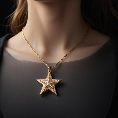 A gold star pendant hangs on a chain necklace