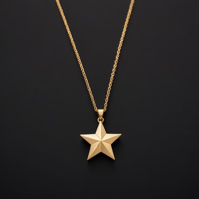 Gold star pendant on chain, black background