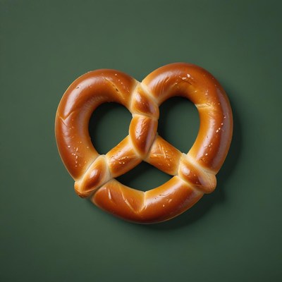 A soft pretzel on a green background