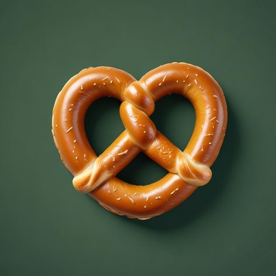 A soft pretzel on a green background