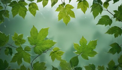 Green leaves hang against a window in the summer