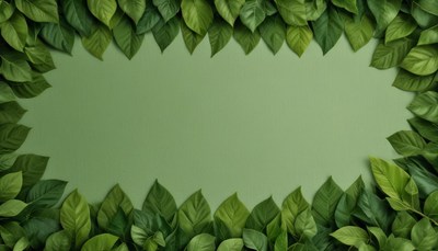 Green leaves frame a light green background