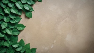 Green leaves on a tan wall