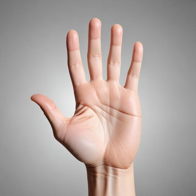 A hand with five fingers raised in the air