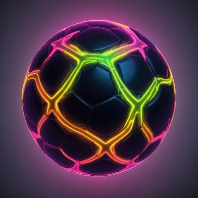 A glowing soccer ball with neon lines