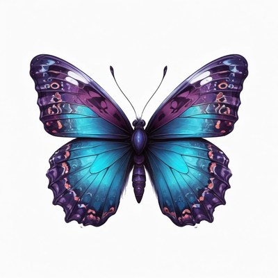 A blue and purple butterfly with intricate markings