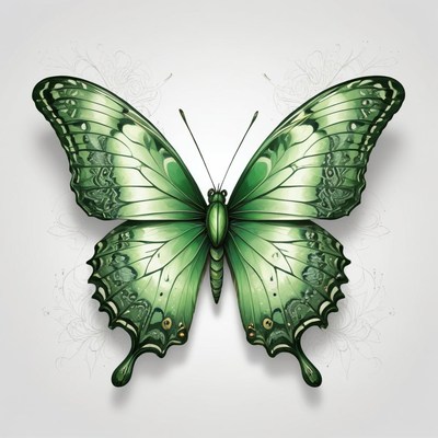 A green butterfly with its wings spread wide
