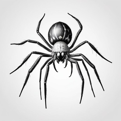 A black and white drawing of a spider