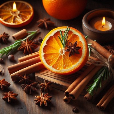 Dried orange slice with cinnamon and star anise