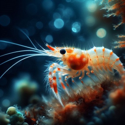 A shrimp perches on a coral reef