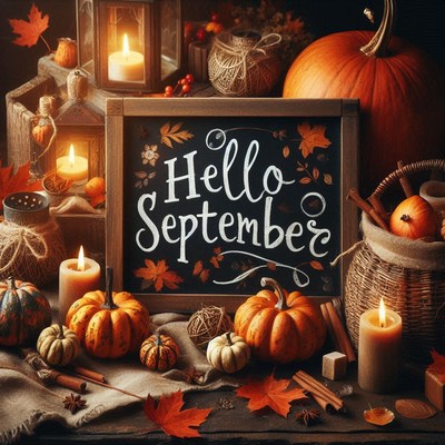 Hello september, pumpkins and candles welcome the new season