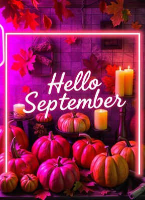 Hello september, with pumpkins and candles