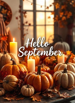 Hello september, welcome fall with pumpkins and candles!