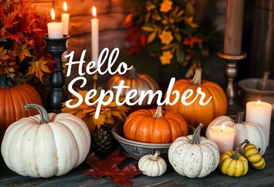 Hello september, pumpkins, and candles