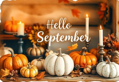 Hello september, with pumpkins and candles