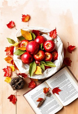 Red apples in a basket on a wooden table