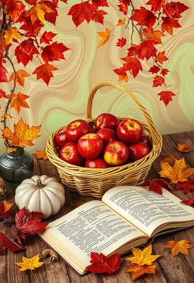 A basket of red apples on a wooden table