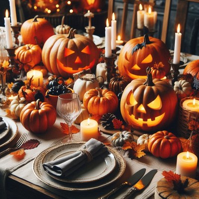A table set for a halloween dinner