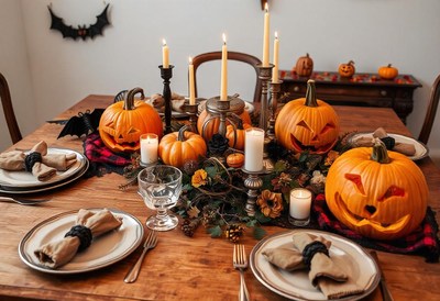 A spooky table setting for a halloween dinner party
