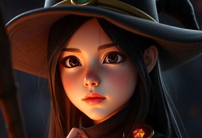 A close-up image of a young woman wearing a large, black hat