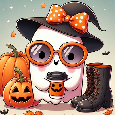 Cool ghost with pumpkin coffee cup