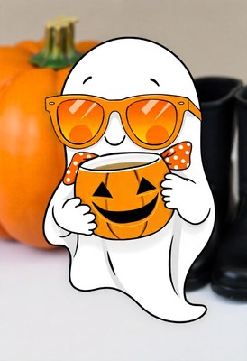 A happy ghost enjoys pumpkin spice in the fall